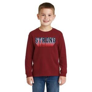 Excellent Old Navy Boys Maroon “STRONG” Long Sleeve Graphic Tee Shirt Size 6/7